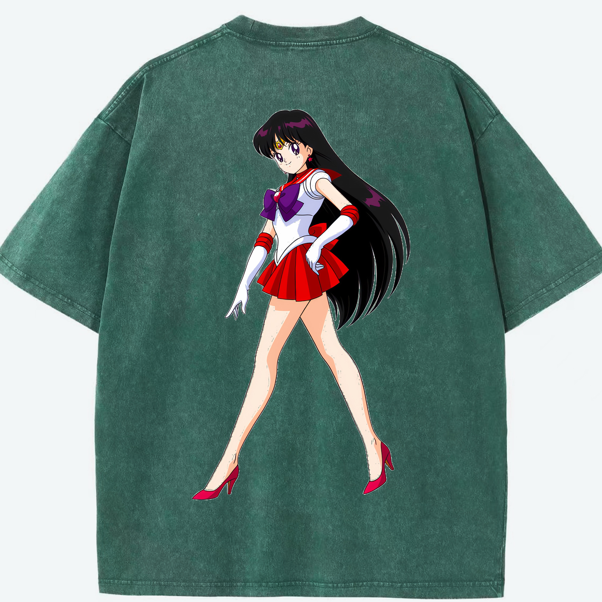 （画像用） 美少女戦士セーラームーン 火野レイ ひの レイ Sailor Moon Hino Rei （セーラーマーズ,Sailor Mars） 綿100% ヴィンテージ風 半袖Tシャツ（背面プリント）